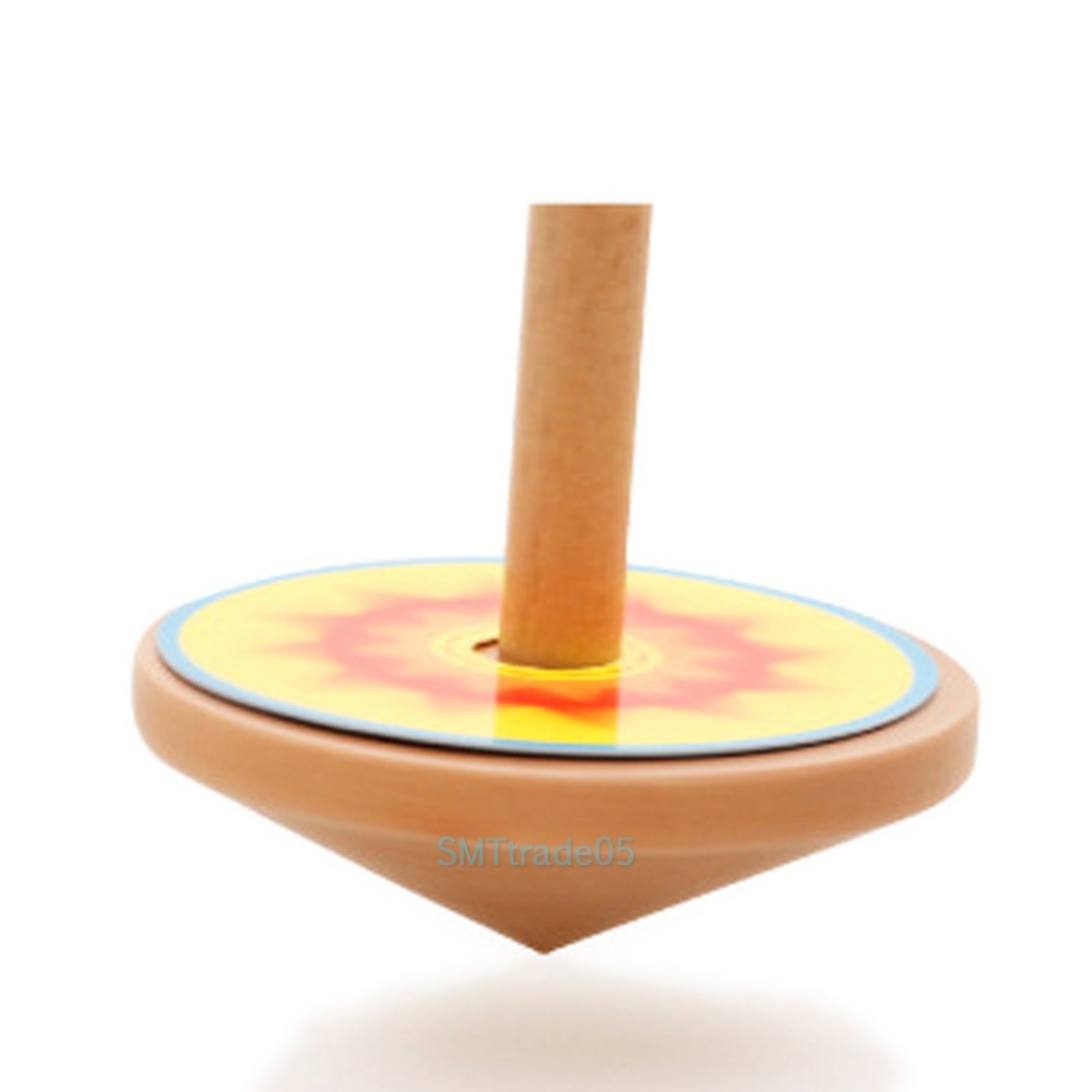 wooden classic spinning top gyro children kids play school toy
