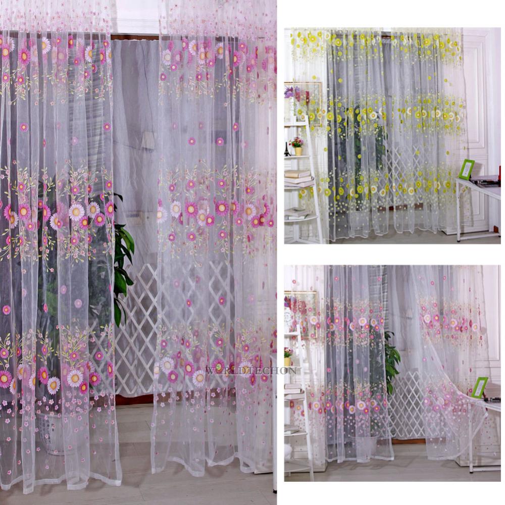 Sunflower Voile Door Window Screening Curtains Sheer Drape Panel Scarfs ...